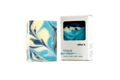 Mistral - tuhé tělové mýdlo - Nikko B., unisex, česká přírodní kosmetika. Bez palmového oleje.